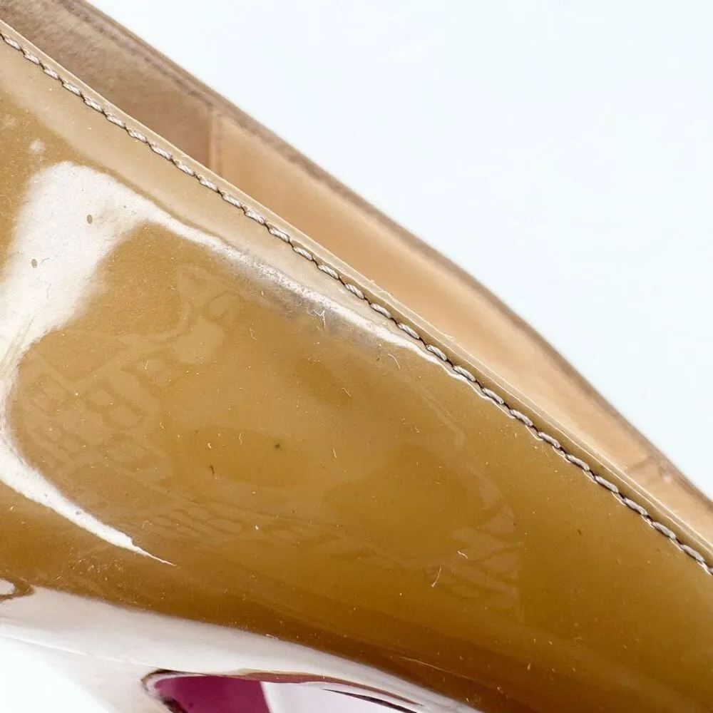 Christian Louboutin Beige Nude Patent Leather Heel Classic Round Toe Pumps 37.5